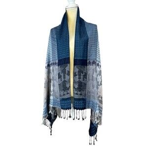 Unisex Multicolored Plaid Acrylic Fringe Scarf  33” x 28”